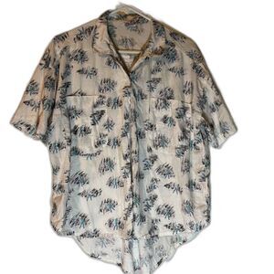 Vntg Mahudi Miami White w/Blue Music Performer Print Button Up Hi-Lo Shirt M/L*